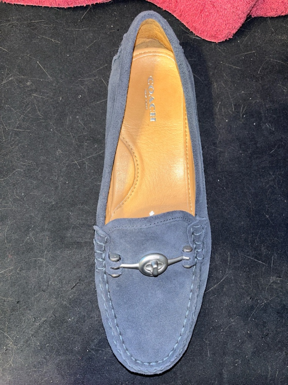 COACH ARLENE MOCCASIN NAVY BLUE SUEDE LOAFER WITH SILVRT HORSEBIT SIZE 8 - Picture 2 of 7